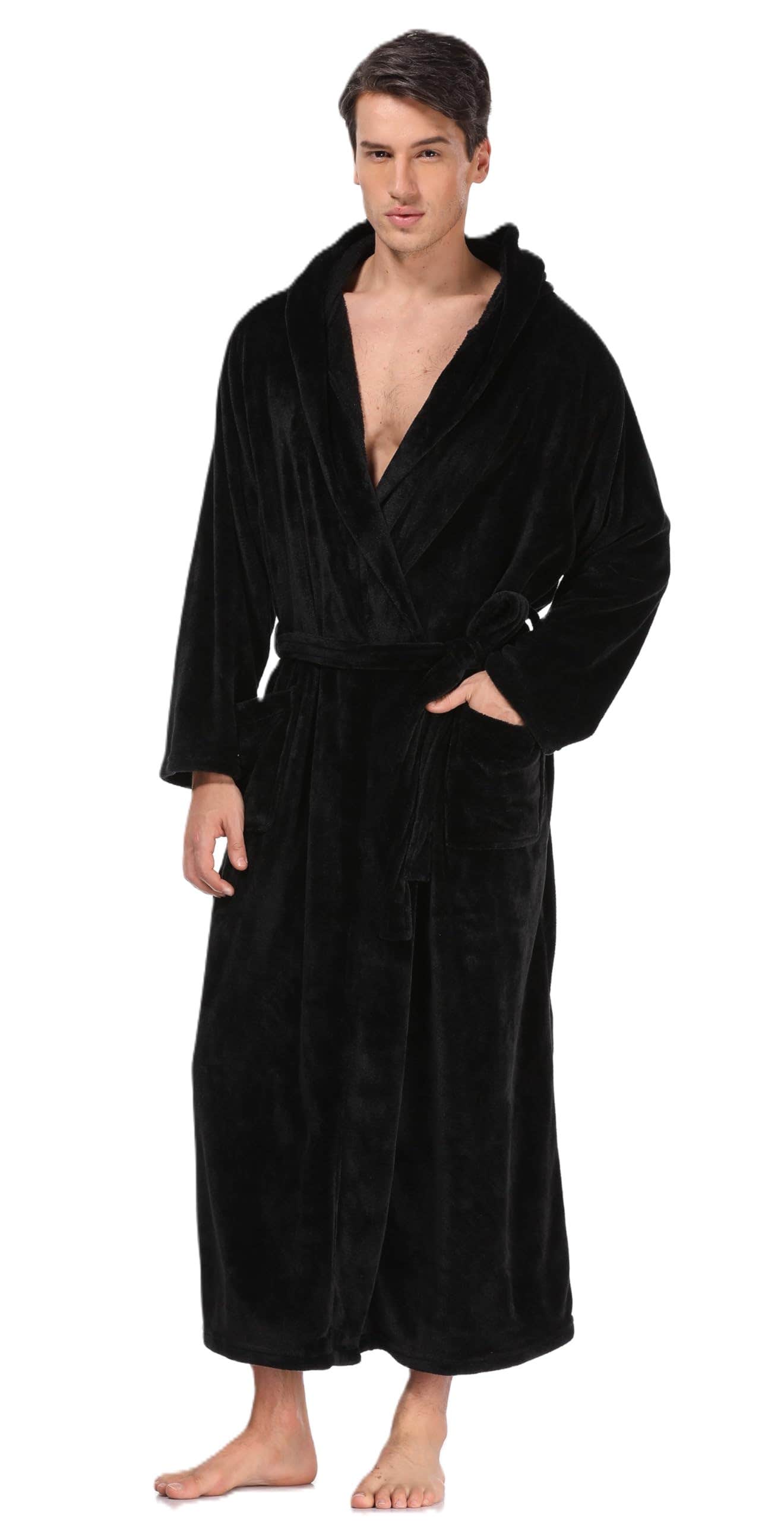 Plush Hooded Long Sleeve Winter Long Robe  for Men