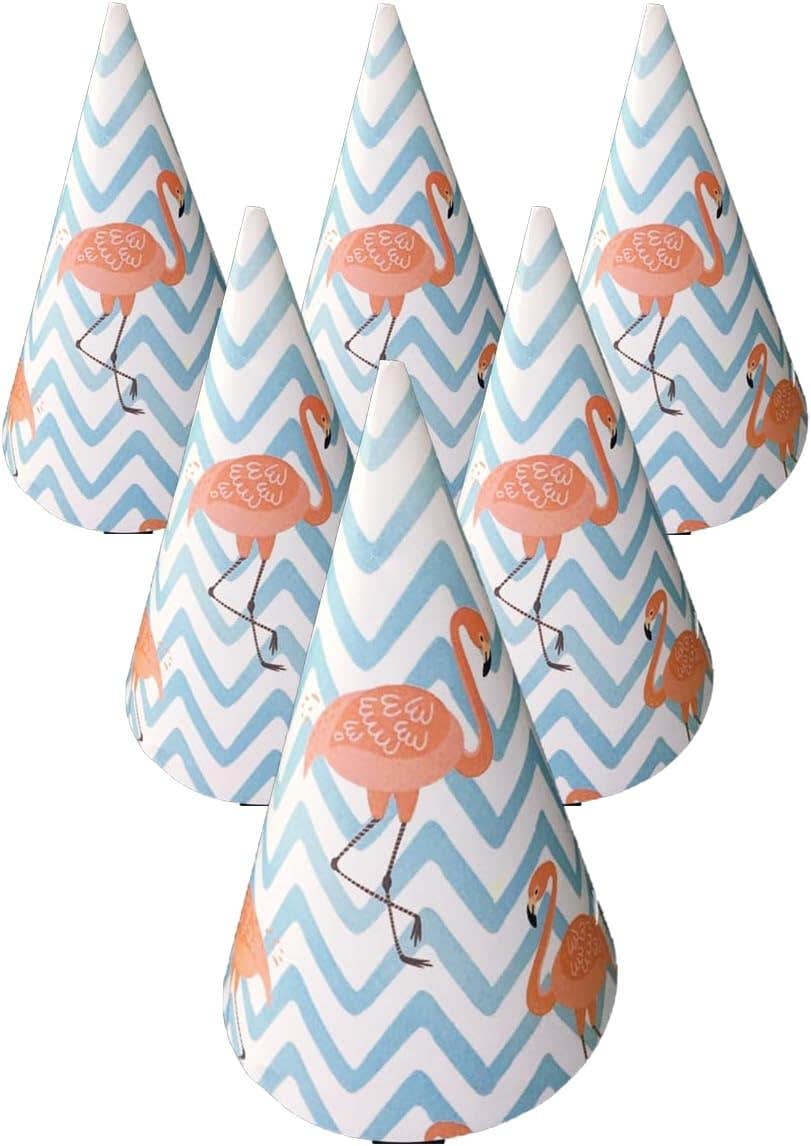 Flamingo Design Colorful Paper Birthday Party Hat, 6 Pieces - Multicolor