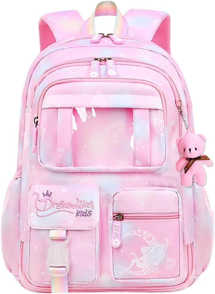 FNTSIC Kawaii Princess Lightweight School Backpack, 46x19x30 cm - Pink