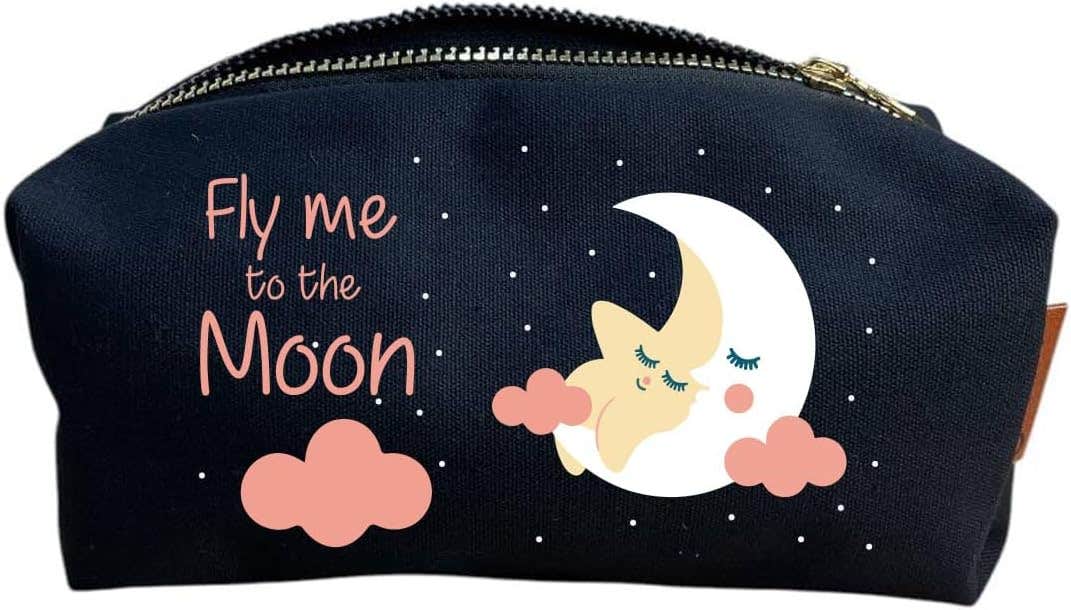 Cotton Makeup Bag, One Sided Printing, Fly me on the Moon, 24x10 cm - Black