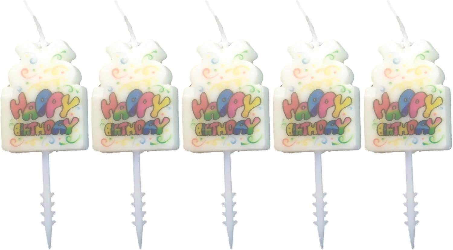 Happy Birthday Design Decorative Birthday Candles, 5 Pieces - Multicolor