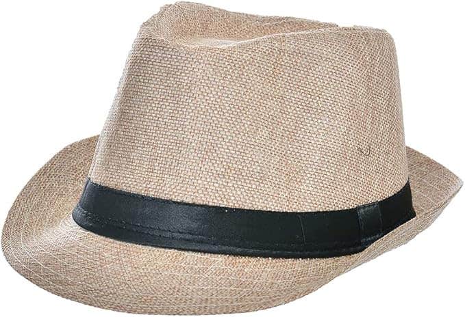 Classic Fedora Hat With Flat Top And Strip For Unisex - Beige