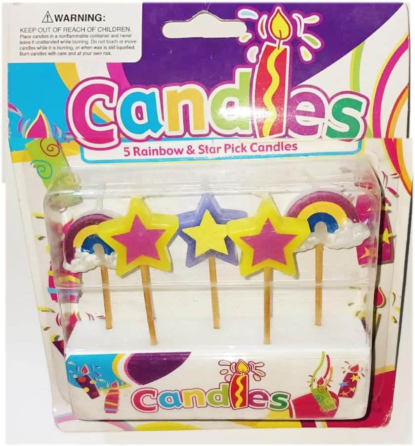 Rainbow and Star Design Decorative Birthday Candles, 5 Pieces - Multicolor