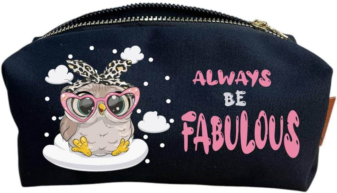 Cotton Makeup Bag, One Sided Printing, always be fabulous, 24x10 cm - Black