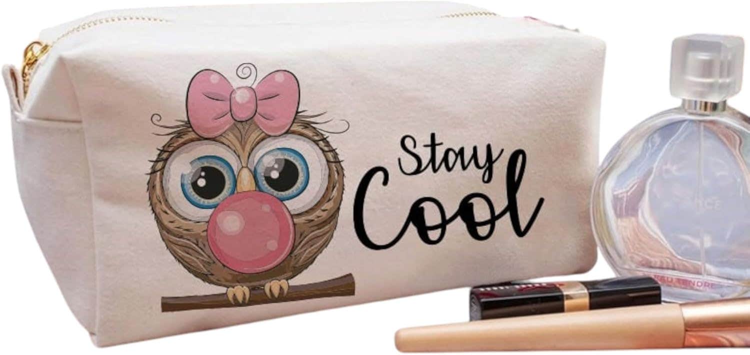Cotton Makeup Bag, One Sided Printing, Stay Cool, 24x10 cm - Off White