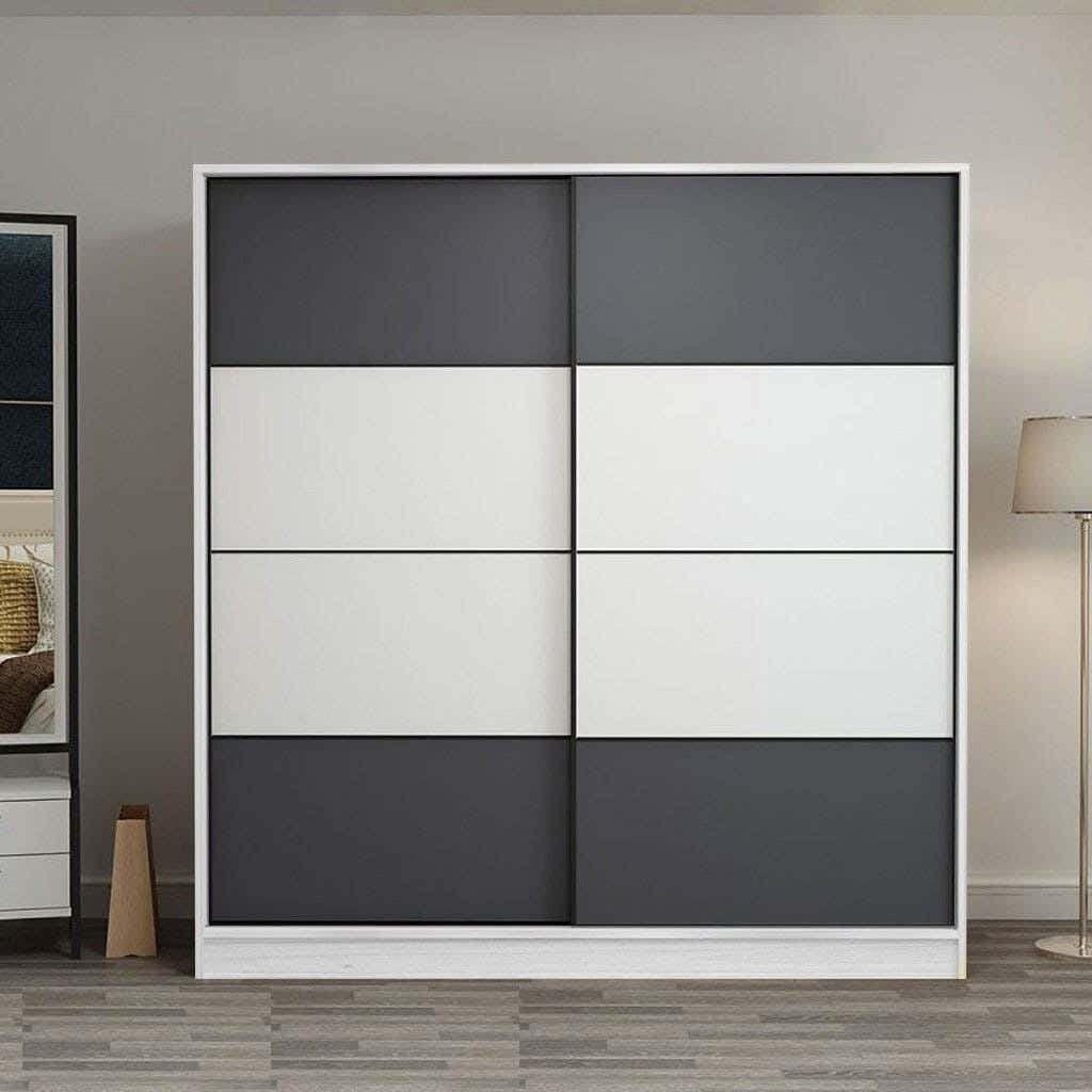 Wardrobe MDF Wood Covered With HPL Layer, 190×140×50 cm - White Grey