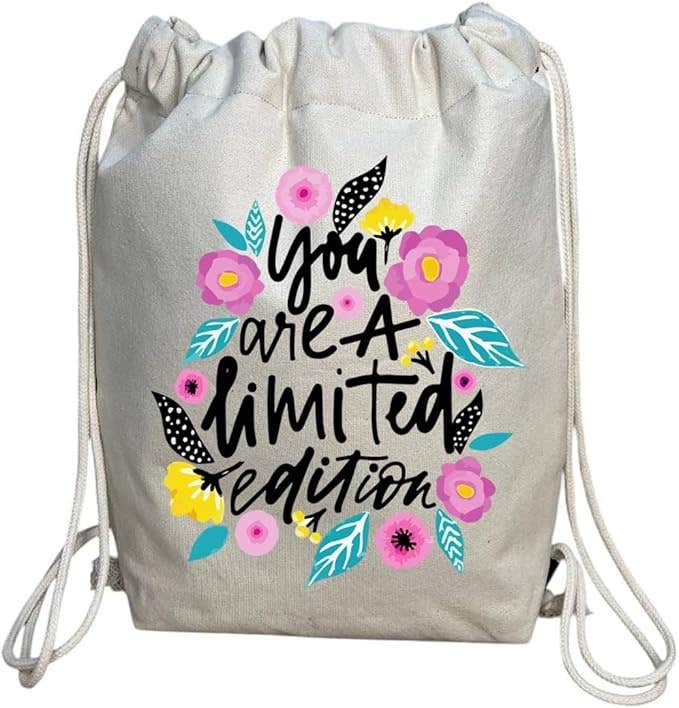 Cotton Drawstring Bag, One Sided Printing, You are a limited edition, 40x50 cm - Off White