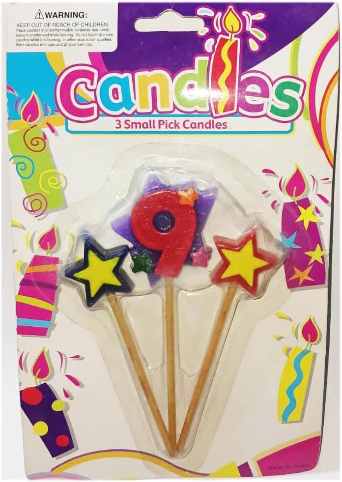 No. 9 Design Decorative Birthday Candles, 3 Pieces - Multicolor