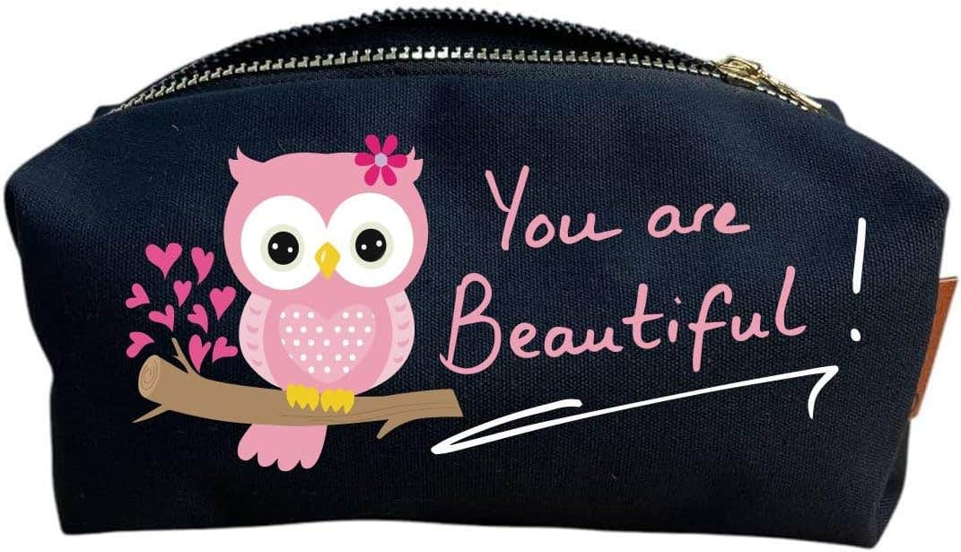 Cotton Makeup Bag, One Sided Printing, You are beautiful, 24x10 cm - Black
