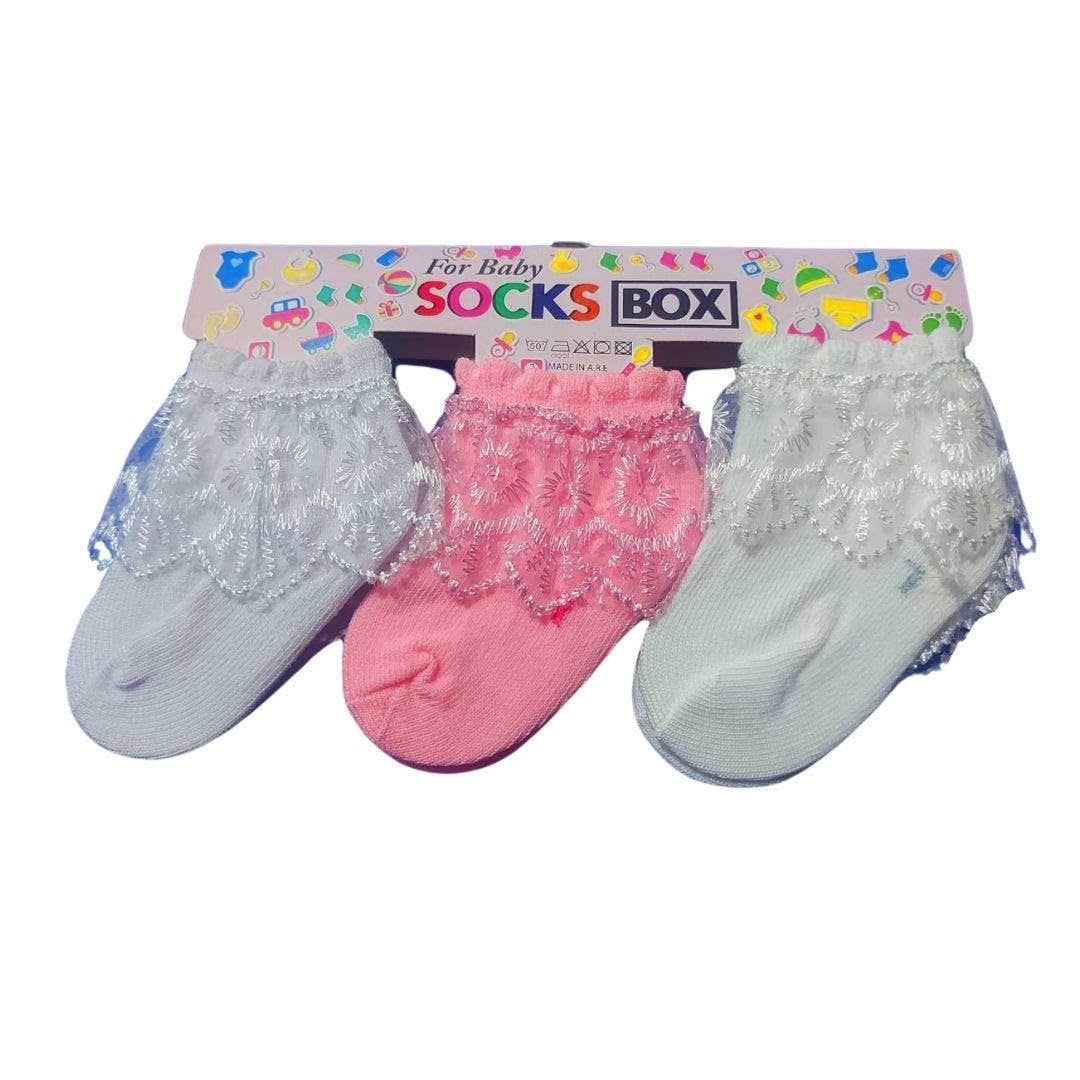 Cotton Plain Newborn Socks Set, 3 Pairs - Multicolor
