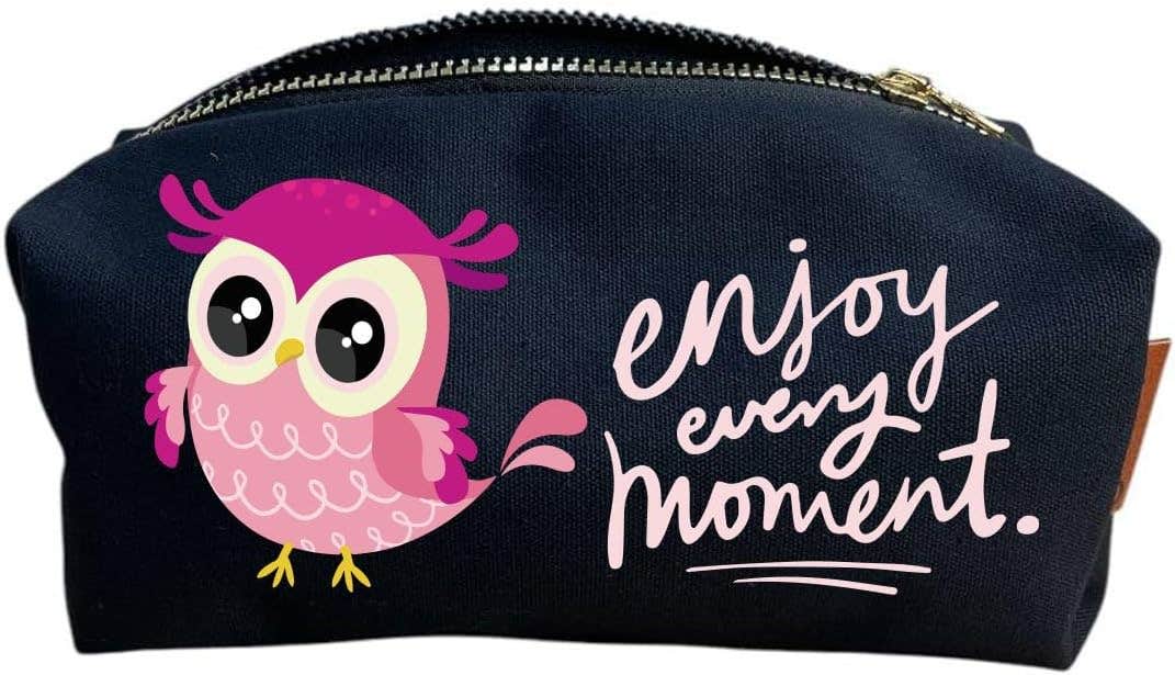 Cotton Makeup Bag, One Sided Printing, Enjoy every moment, 24x10 cm - Black