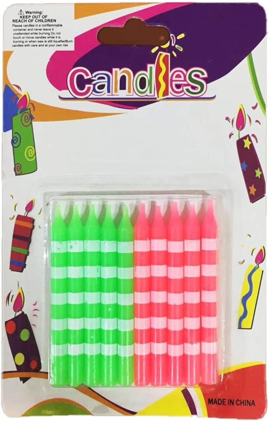 Striped Birthday Candles, 8 Pieces - Multicolor