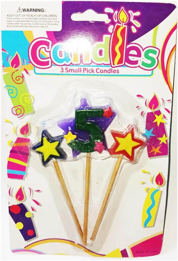 No. 5 Design Decorative Birthday Candles, 3 Pieces - Multicolor