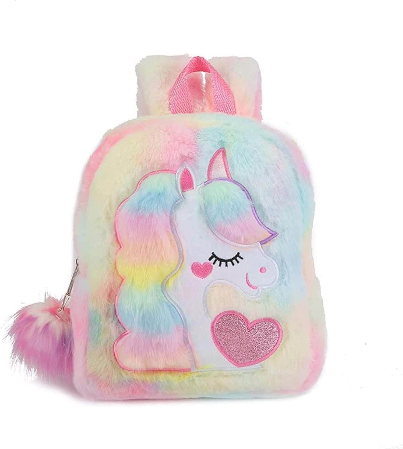 WVHTHVW Plush Unicorn Horn Fluffy Backpack with Purse, 29x22x8 cm - Multicolor