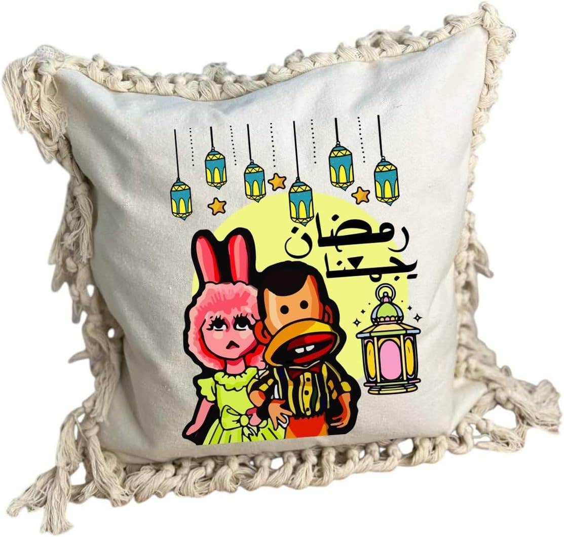 Cotton Square Cushion With Removable Cover, One Sided Printing, Shape 5, 40x40 cm - Off White