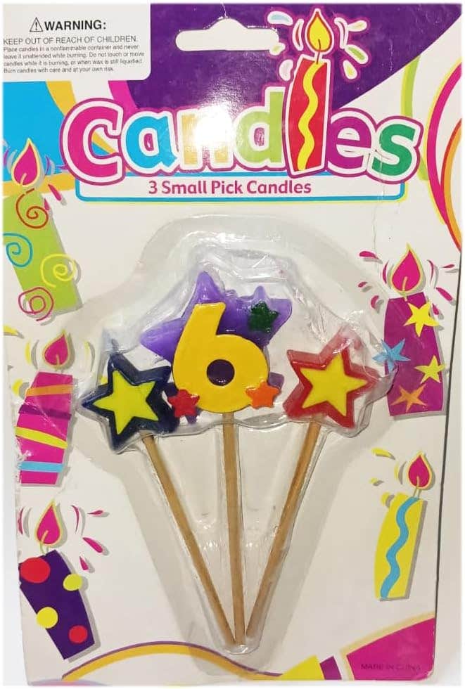 No. 6 Design Decorative Birthday Candles, 3 Pieces - Multicolor