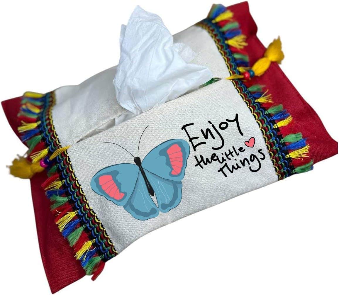 Cotton Tissue Holder, Enjoy the little things, 22x34 cm - Off White Red