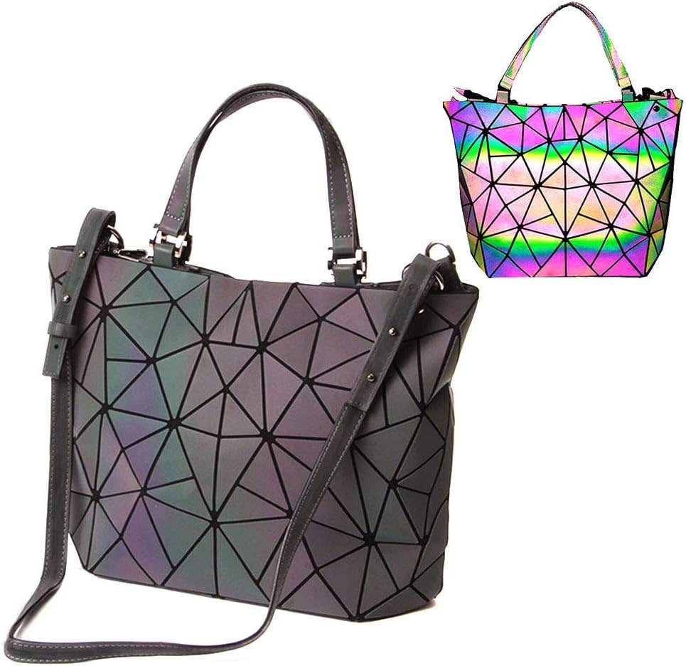 Parnerme Luminous Geometric Holographic Reflective Tote Bag, Large – Multicolor