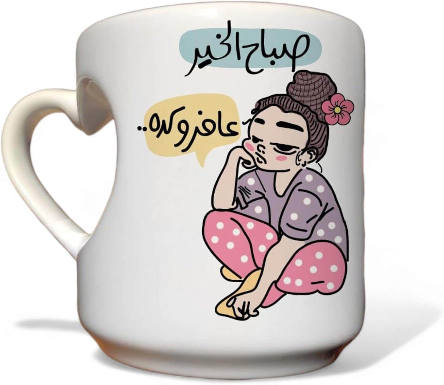 Heart Handle Porcelain Mug, Double Sided Printing, Shape 134, 350 ml - White