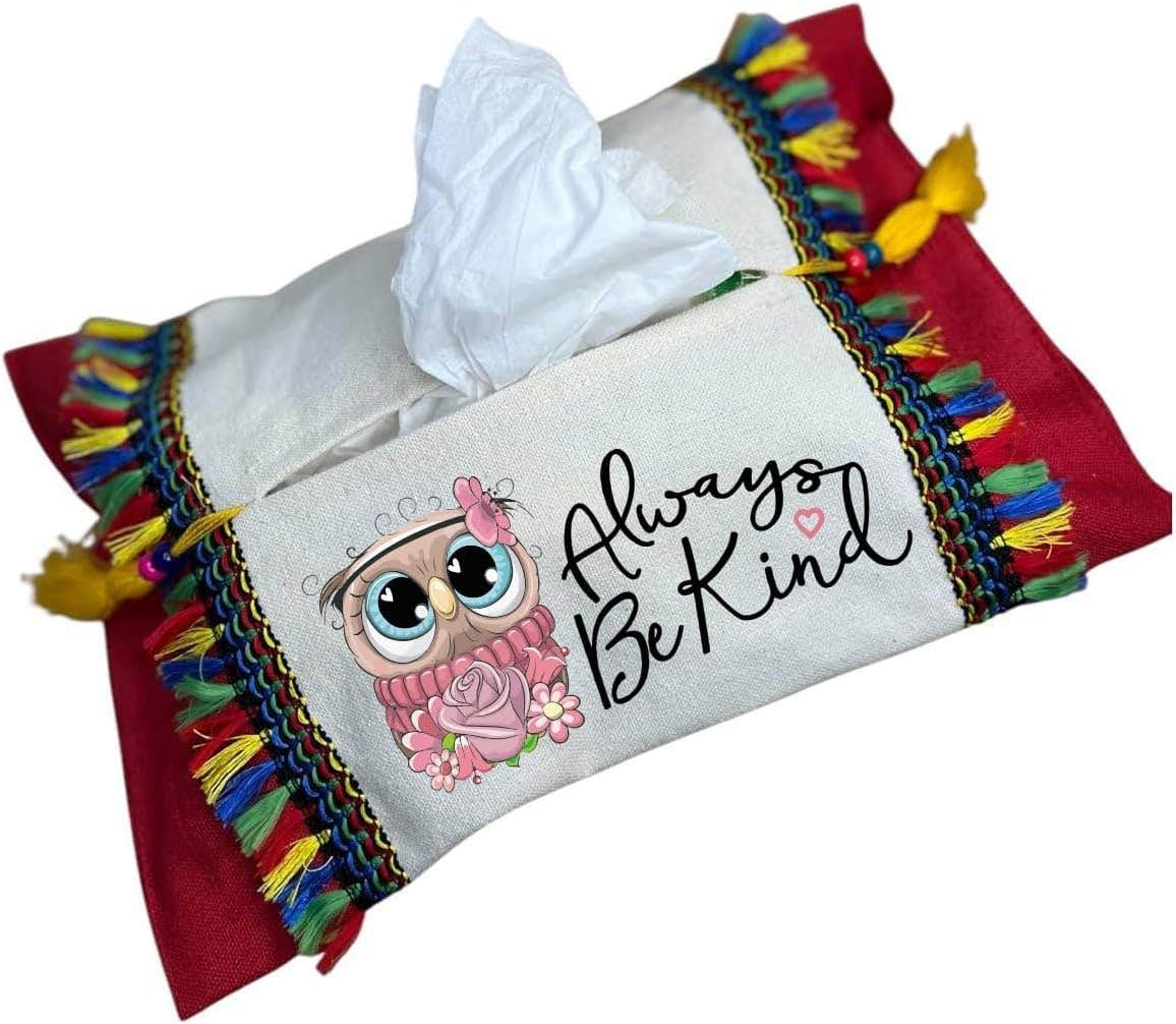Cotton Tissue Holder, Always Be Kind, 22x34 cm - Off White Red