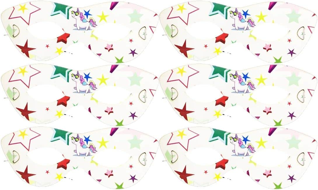 Unicorn Design Colorful Paper Party Mask, 6 Pieces - Multicolor
