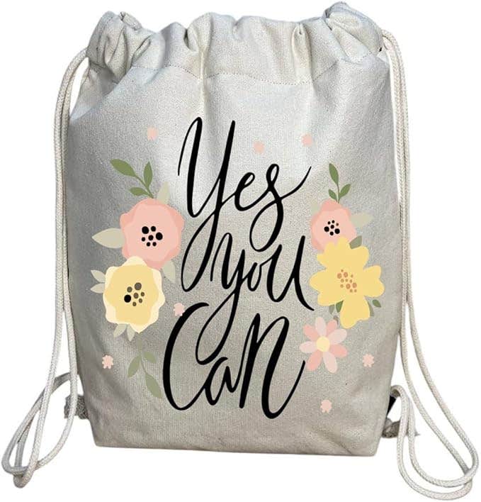 Cotton Drawstring Bag, One Sided Printing, Yes you can, 40x50 cm - Off White
