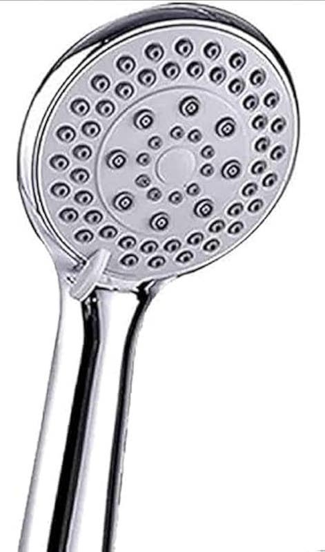 High-quality universal handheld shower head with 5 functions for water saving and high-pressure boosting, featuring a circular design.