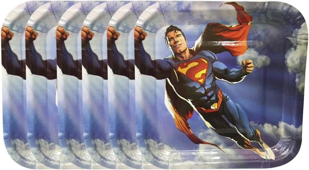 Superman Print Design Paper Birthday Party Plate, 24X24cm, 6 Pieces - Multicolor
