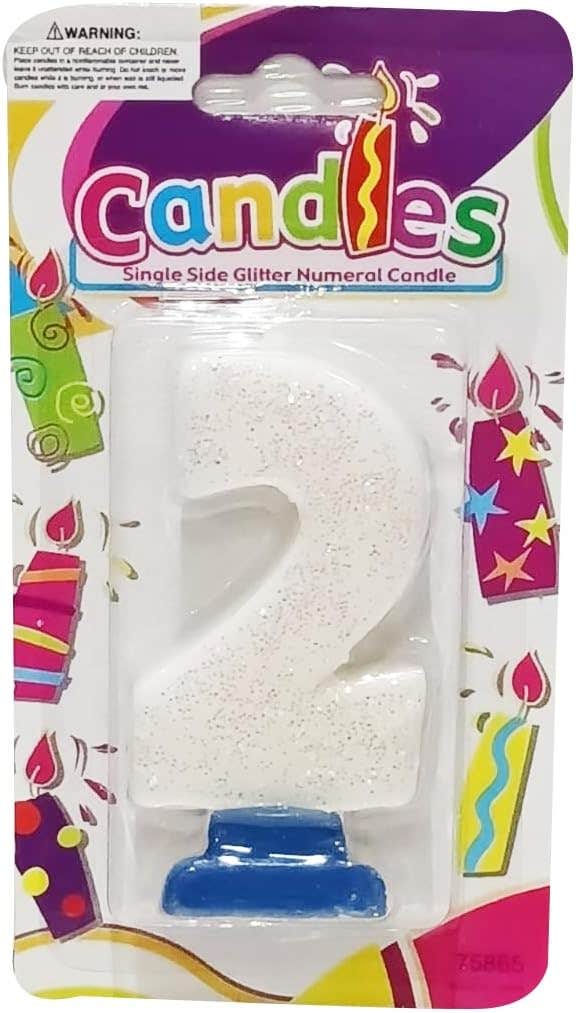 No.2 Design Glitter Birthday Candle - White