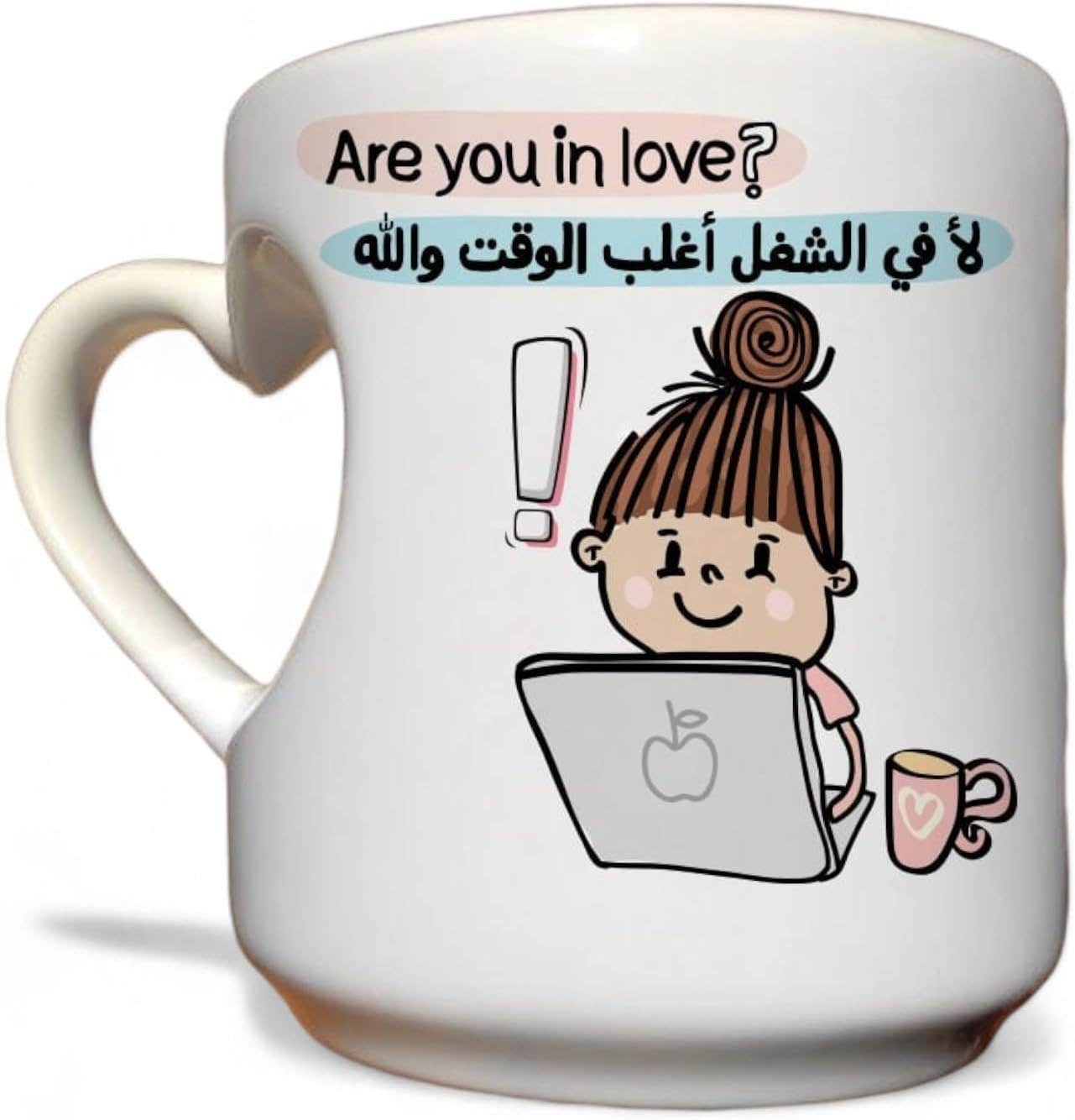 Heart Handle Porcelain Mug, Double Sided Printing, Shape 101, 350 ml - White
