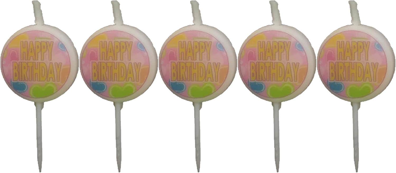 Happy Birthday Design Decorative Birthday Candles, 5 Pieces - Multicolor