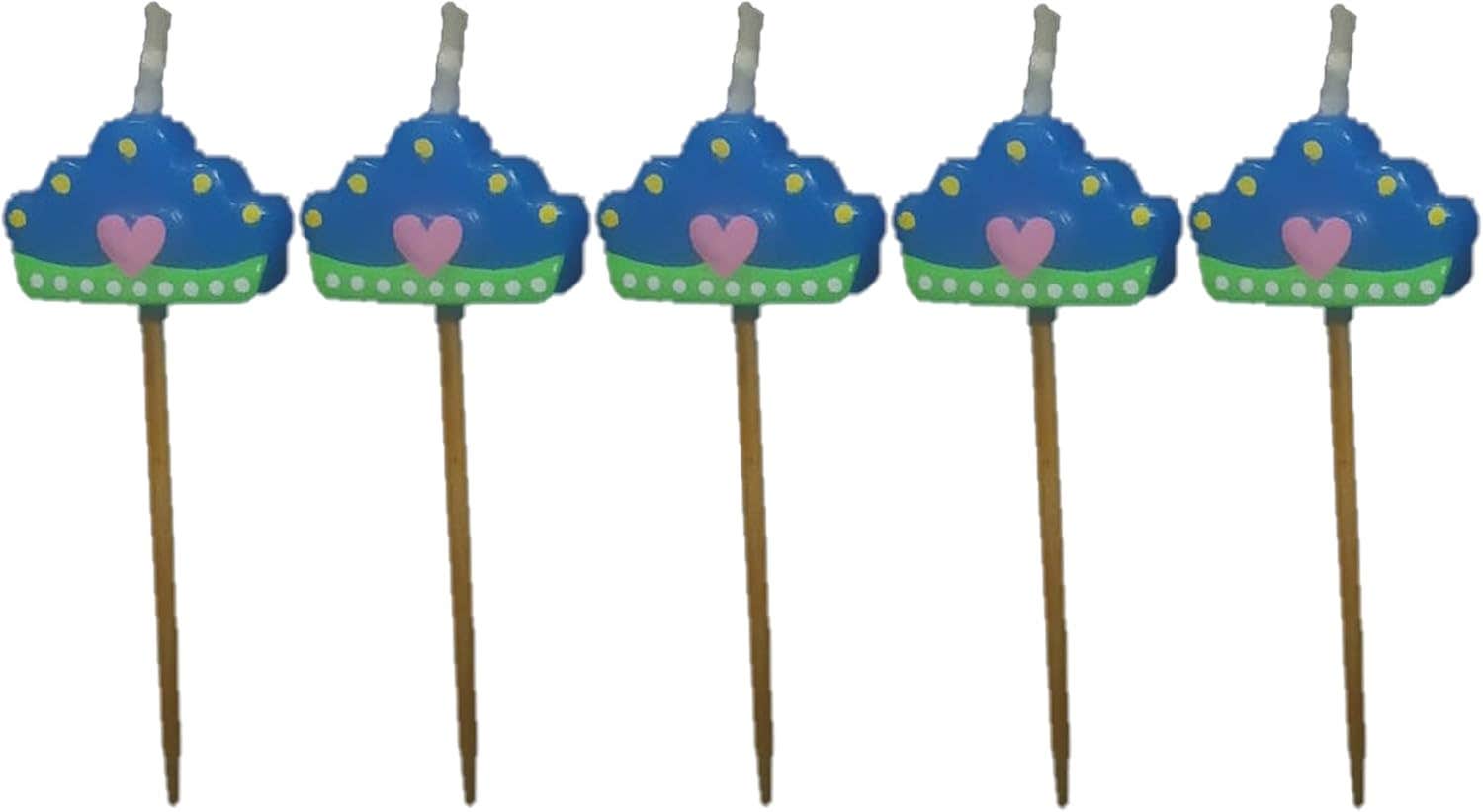 Crown Design Decorative Birthday Candles, 5 Pieces - Blue