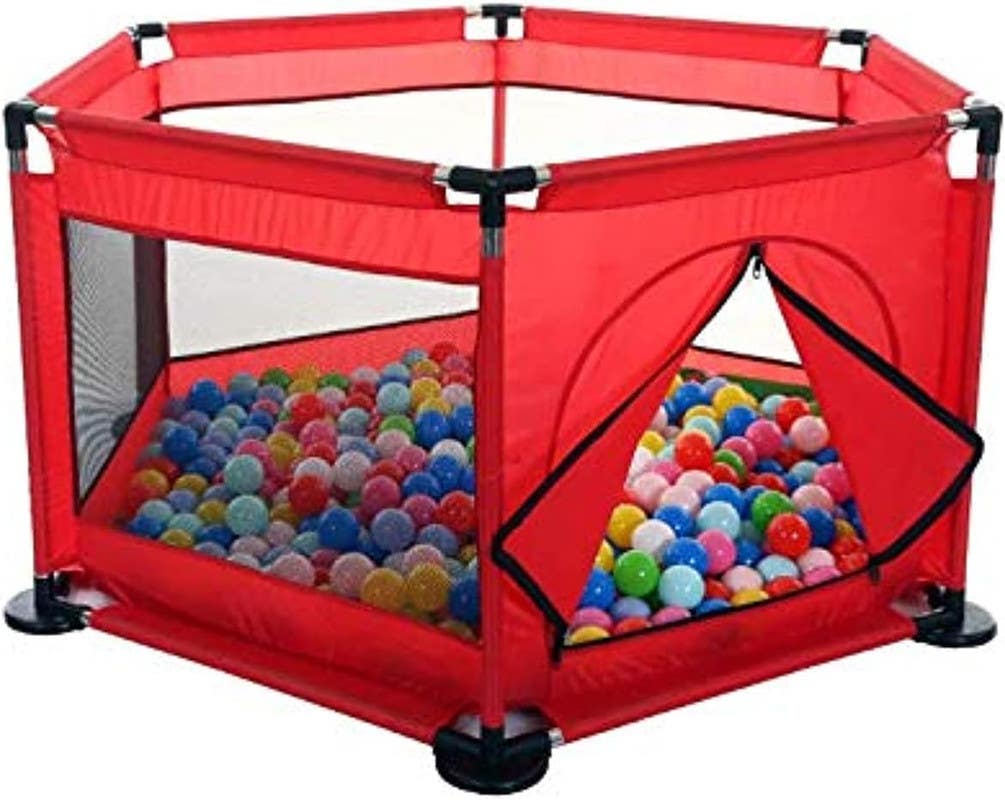 Playpen with Basket for Babies And Toddlers with 50 Balls - Red