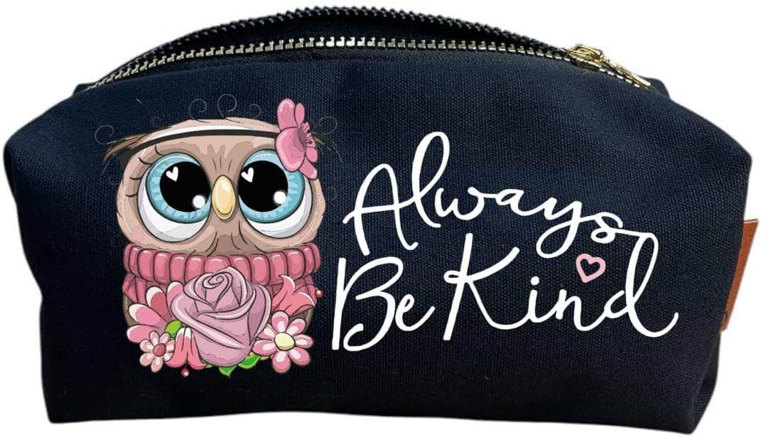 Cotton Makeup Bag, One Sided Printing, Always Be Kind, 24x10 cm - Black