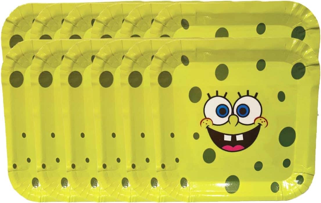 Sponge Print Design Paper Birthday Party Plate, 24X24cm, 12 Pieces - Yellow