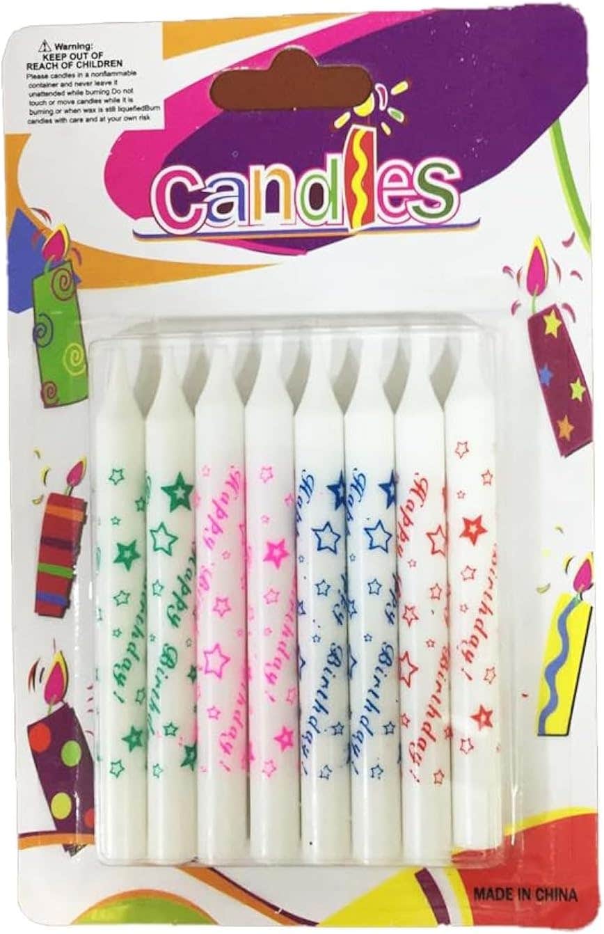 Star-Shaped Birthday Candles, 8 Pieces - Multicolor
