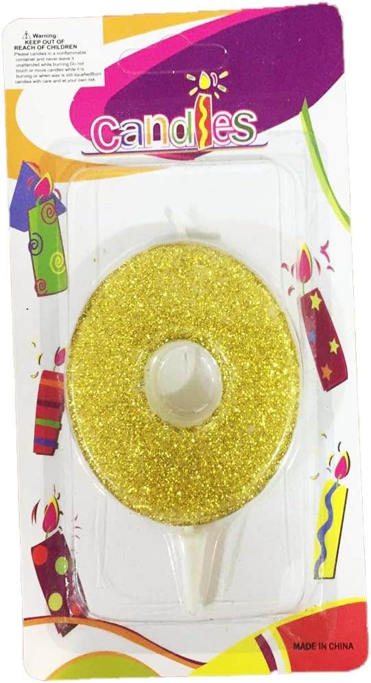 No.0 Design Glitter Birthday Candle - Gold
