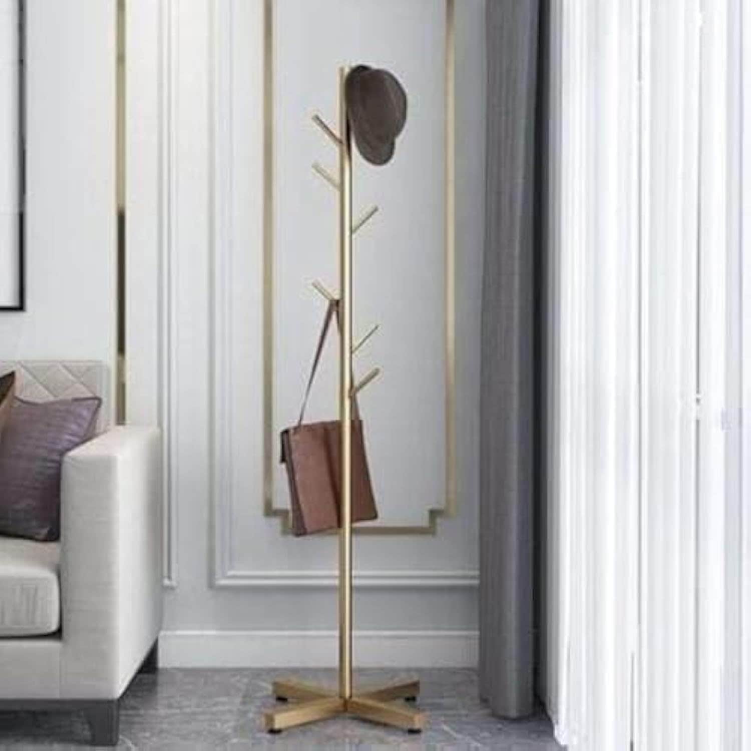 Standing Coat Rack with Metal Hooks for Clothe Hanging, 170×45×45 Cm - Golden
