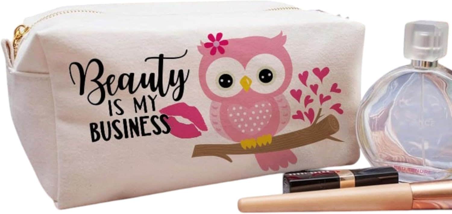 Cotton Makeup Bag, One Sided Printing, Beauty is my business, 24x10 cm - Off White