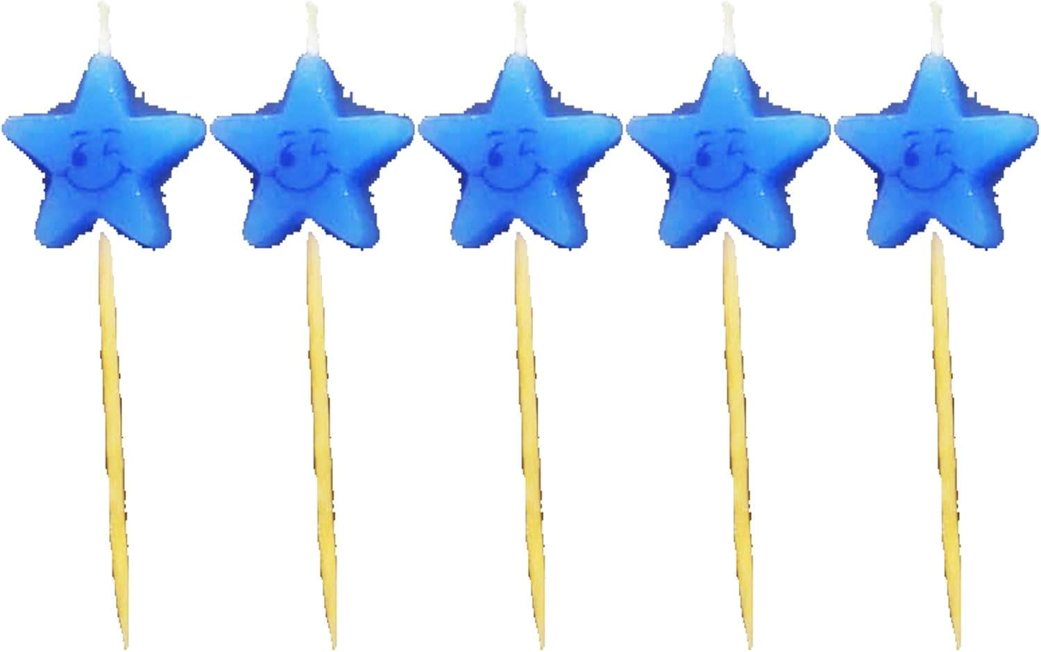 Star Design Decorative Birthday Candles, 5 Pieces - Blue