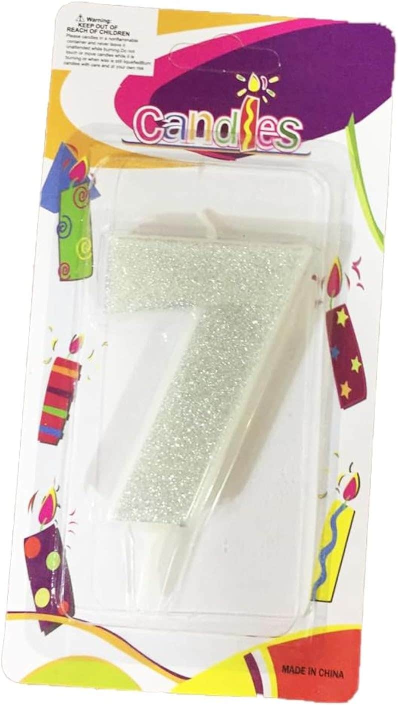 No.7 Design Glitter Birthday Candle - Silver