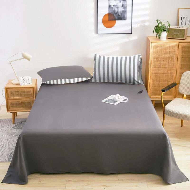 Microfiber Tiba Bed Sheet Set, 220×240 cm, 3 Pieces - Gray Striped Design