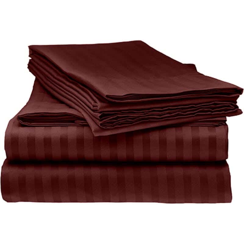 Striped Jakared Microfiber Snooze Elastic Sheet Set, 180×200+30 cm, 3 Pieces - Dark Red