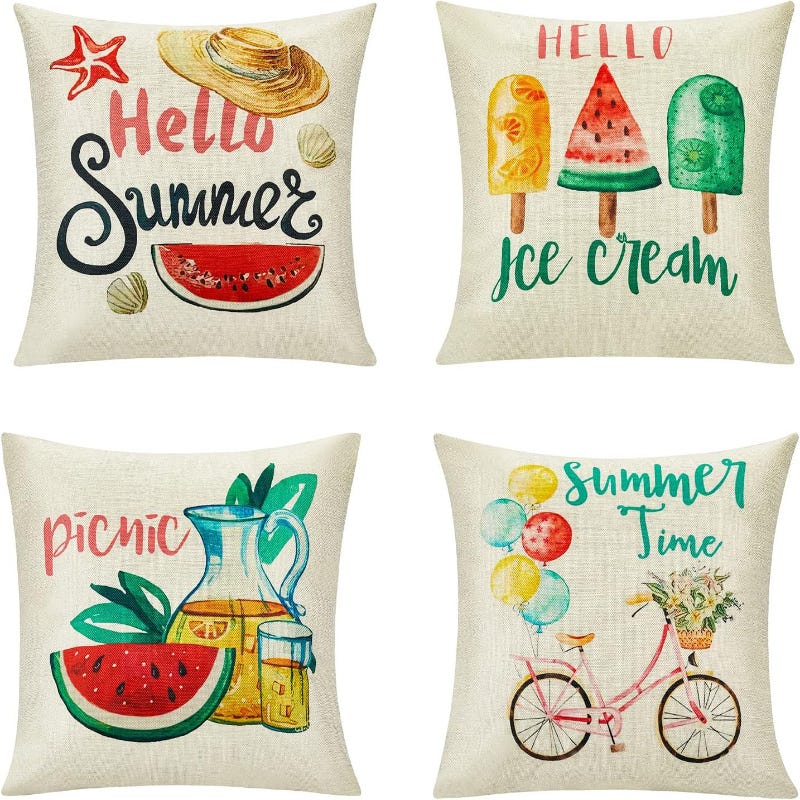 Snooz Plush Cushion Cover Set, 4 Pieces, 40x40 cm, Summer Design - Multicolor