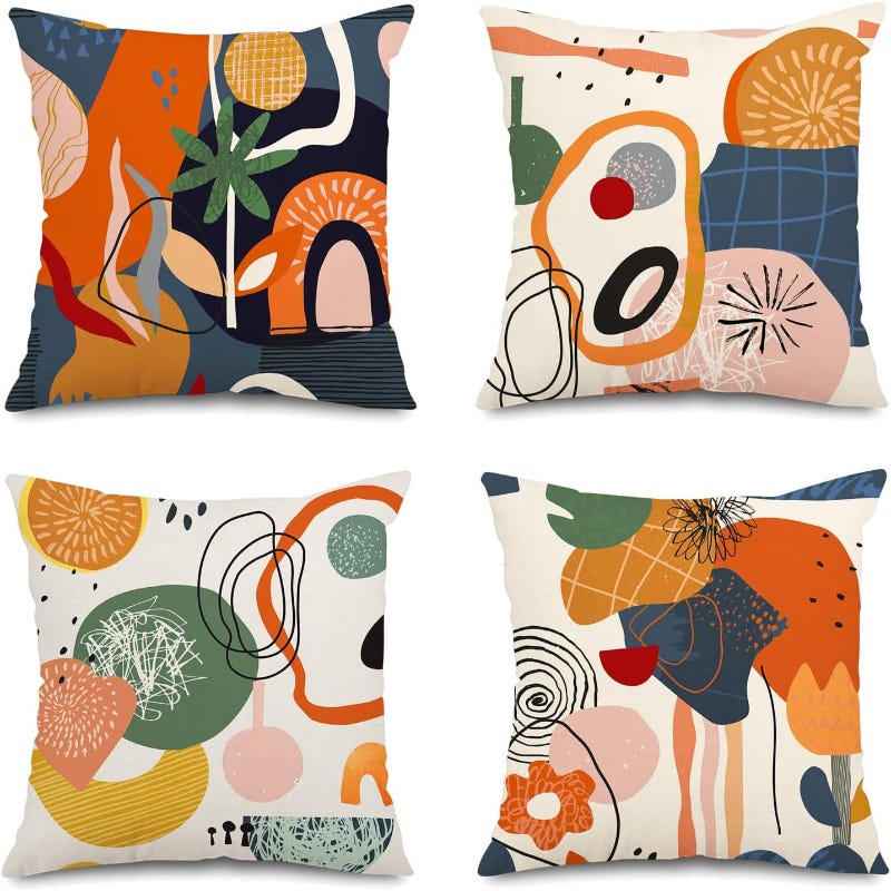 Snooz Plush Cushion Cover Set, 4 Pieces, 40x40 cm, Boho Design - Multicolor