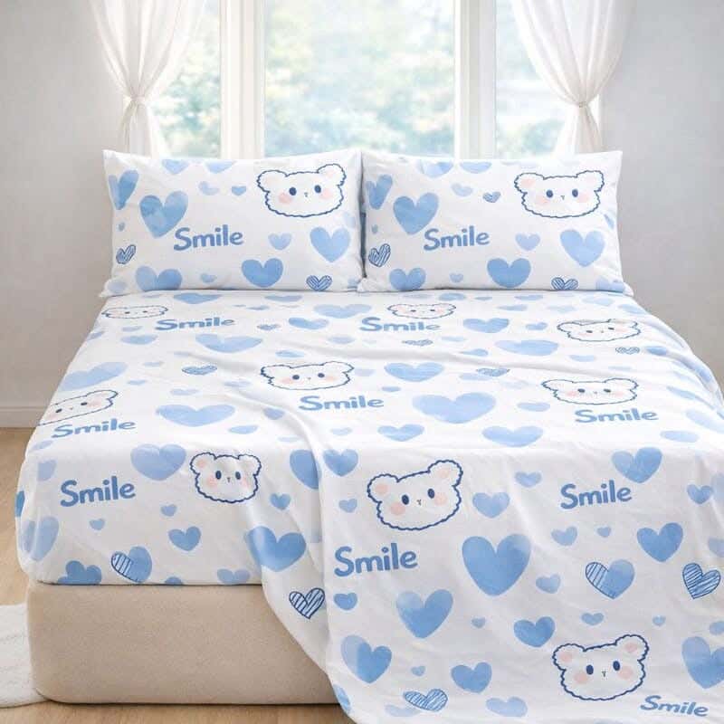 Snuz Standard Bed Sheet Set, 180x235 cm, Cotton - White/Blue