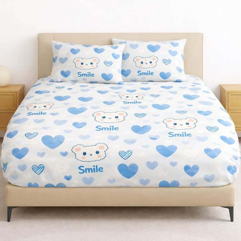 Pastik Snuz Bed Sheet Set, 100x200 cm, Cotton - White/Blue