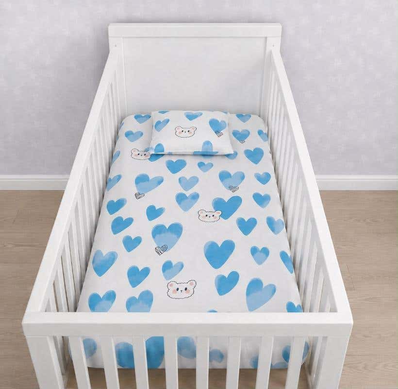 Baby Fitted Bed Sheet Set, Cotton Blend, Snooze, 90×110 cm, 2 Pieces - Smiley Design