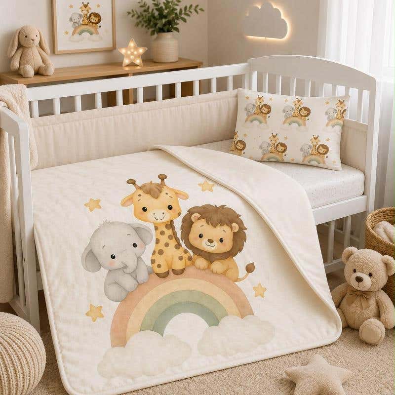 Baby Quilt Set, Hummer Velvet, Snooze, 90×110 cm, 2 Pieces - Little Zoo Design