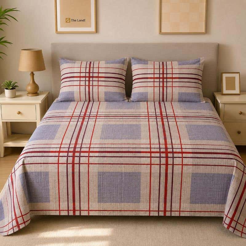 Flat Bed Sheet Set, Cotton Blend, Snooze, 220×235 cm, 3 Pieces - Classic Design
